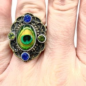 Peacock 🦚 Feather Ring ~ Sterling Silver